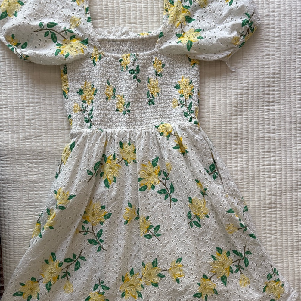 Draper James Cam Smocked Mini Dress in Magnolia Eyelet - Picture 2 of 5